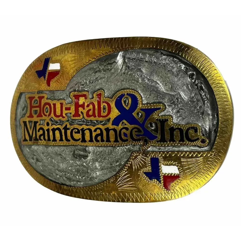 Hou-Fab Maintenance Custom Houston Livestock Show Rodeo Belt Buckle w Inlays VTG